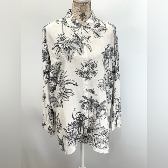 TOMMY BAHAMA Black and White Toile 100% Linen Button Down Shirt size XL - Picture 10 of 14